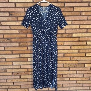 ASOS Size 4 Navy and White Polka Dot Wrap Dress